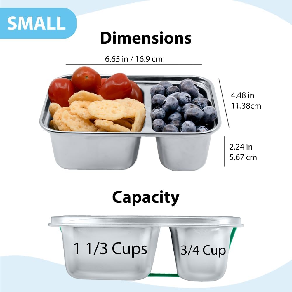 Pura Lunch Containers | Kitchen Food Storage Containers with Lids | Meal Prep Reusable Bento Box | Stainless Steel Lunch Box for For All Ages - Small