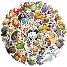 50PCS Cute Animal Stickers for Kids, Colorful Funny Animals Waterproof Vinyl Stickers, Kawaii Cartoon Animal Decals for Water Bottles, Laptops, Phone Cases, Skateboards & Scrapbooking
