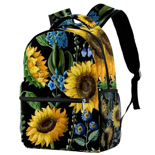 Sac à dos d'école motif tournesols multicolores avec grand compartiment
