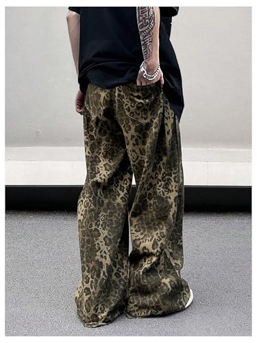 Men's Leopard Pants Baggy Y2K Cheetah Wide Leg Streetwear Trousers Pants2