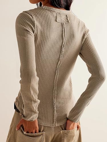 Jar of Love Long Sleeve Shirts for Women Waffle Knit Tops Crew Neck Thermal Shirts Fall Outfits Fahsion Clothes2