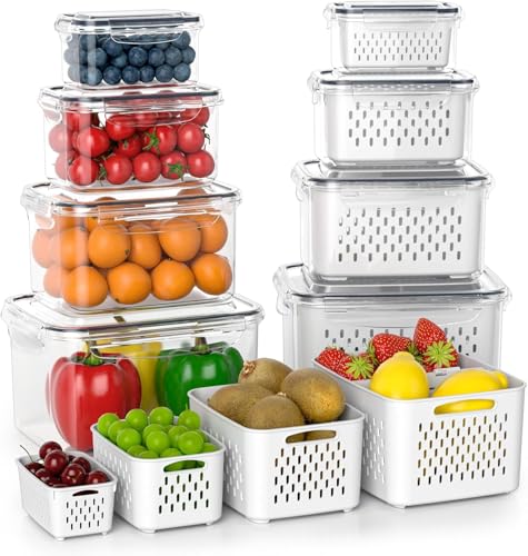 BeyondLuv 12Pcs Fridge Organizers and Storage For Kitchen - Airtight Food Storage Containers | Kitchen Organizer| Home Storage and Organizers| Vegetables Fresh| Food Container Lids