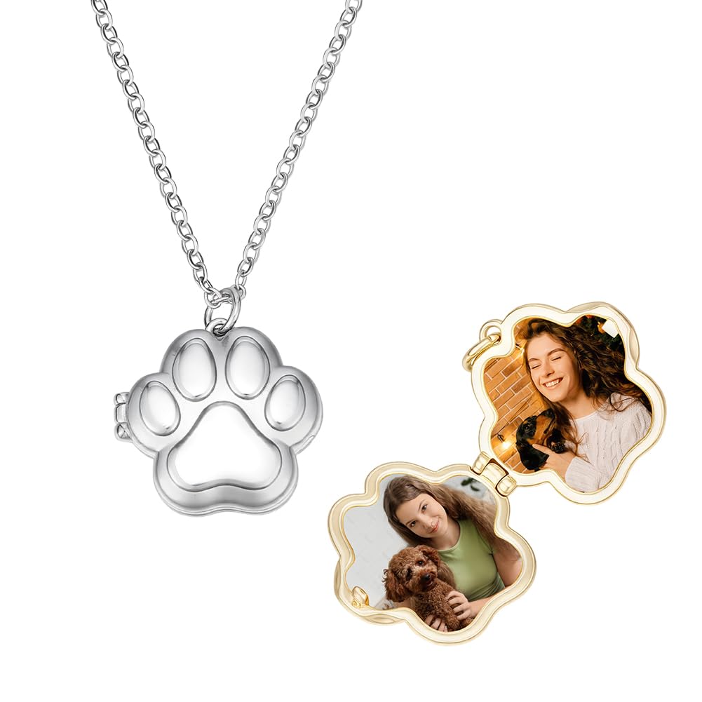 NBEADS NBEADS - Collar con medallón de animales de compañía, 2 colores, con colgante de medallón de fotos con huella de pata, joya para mujer, regalo conmemorativo para animales de compañía, 45,7 cm