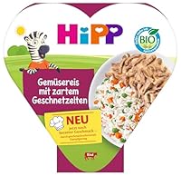 HiPP Bio Gemüsereis mit zartem Geschnetzelte (6 x 250g), Menü ab 1 Jahr, schonend dampfgegart, vegetarisch, kindgerecht gewürzt, in Bio-Qualität