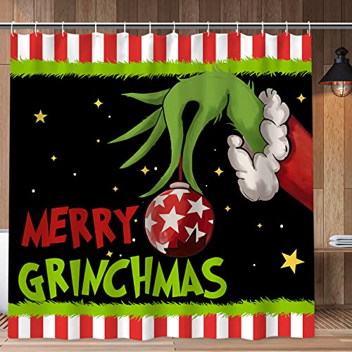 Anydesign Merry Christmas Shower Curtain 70 X 70 Inch Fabric Shower Curtain Machine Wash Waterproof Cartoon Character Bathroom Curtain With 12Pcs Hooks For Home Hotel Winter Decoration #TOP4