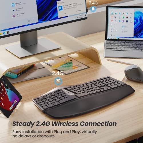 Nulea Wireless Ergonomic Keyboard, 2.4G Split Keyboard With Cushioned Wrist And Palm Support, Arched Keyboard Design For Natural Typing, Compatible With Windows/Mac #TOP3