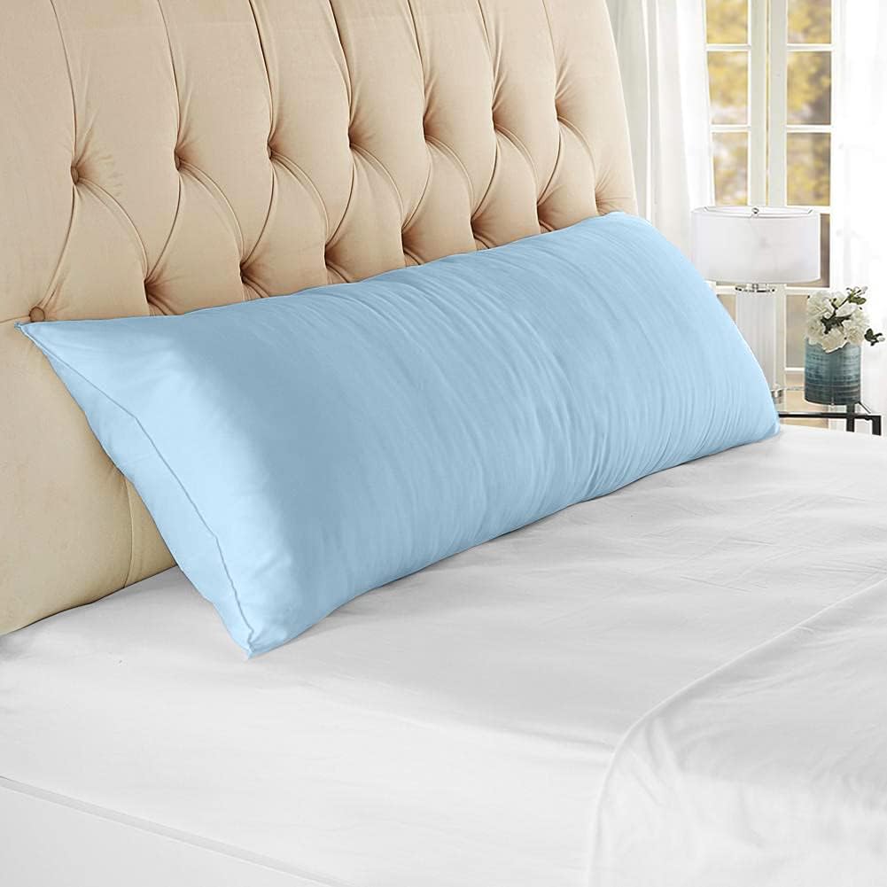 SGI Bedding Body Pillow Cover, 100% Smooth Egyptian Cotton 600 TC, Luxurious, Breathable, Cooling Body Pillow Cover, Solid Light Blue, 21x56, Pack of 1 Envelope Style