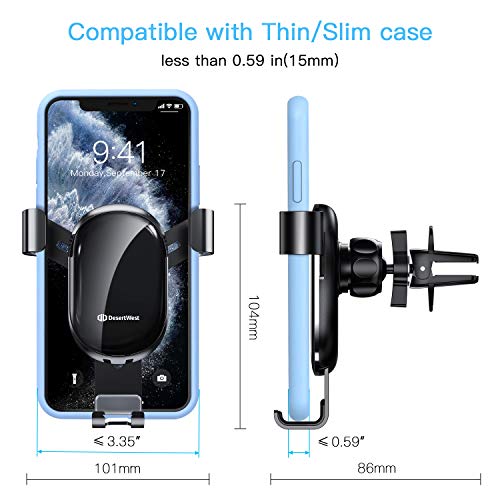 DesertWest Car Mount for Cell Phone, Universal Clamping Gravity Smartphones Holder for Car Air Vent, Easy to Install and Securely Holds iPhone XR XS 11 pro max Samsung Note 10+ S20 S10+ S9 S8, Google