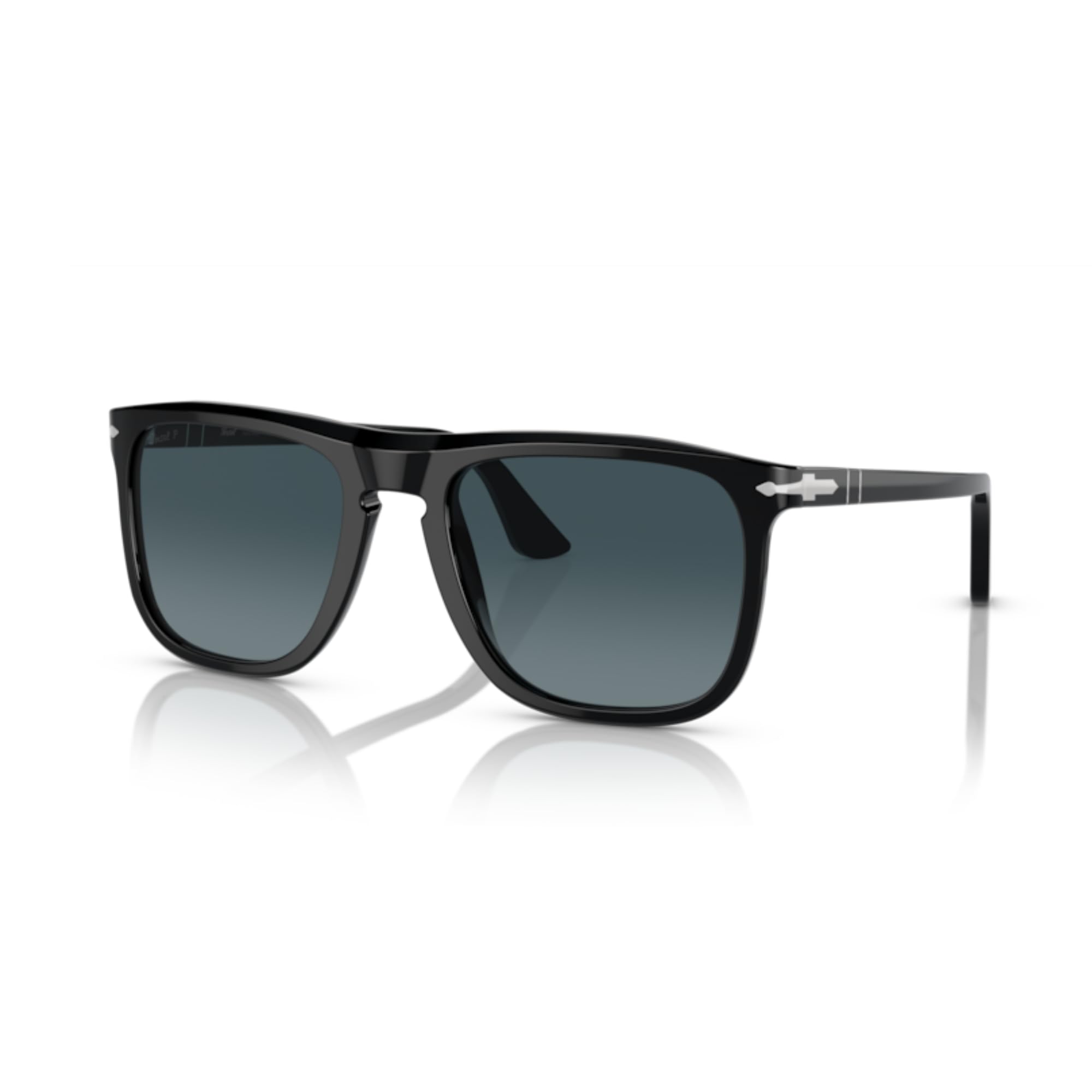 Persol PO3336S 95/S3 57MM Black/Crystal Lens Light Blue Gradient Dark Blue Polarized Aviator Sunglasses for Men for Women +Bundle with Accessory Eyewear Kit