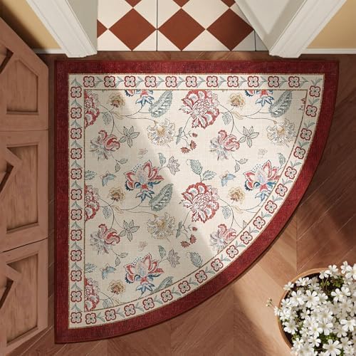 Amazon.com: jinchan Elora Floral Corner Rug for Entryway Washable ...