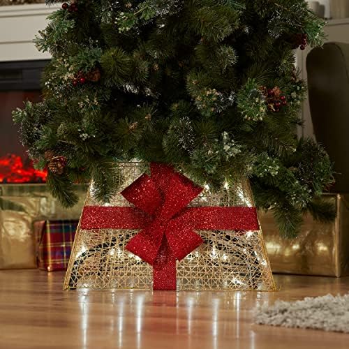 SA Products Stand Up Tree Skirt  Premium Gold LED Christmas Decoration  Ultimate Collar for Holiday Trees  Perfect for any Type of Xmas Tree  Heavy Duty Design  Unique Decoration Choice
