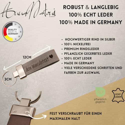 AnnaMatoni Schlüsselanhänger hochwertiges echt Leder mit Wunschgravur, individuelle Gravur - personalisiert Schlüsselbund - Geschenk für Männer Frauen - 100% Handmade in Germany (Schwarz 790)
