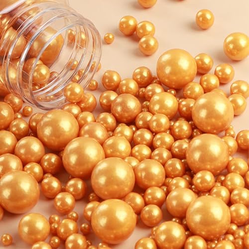 Perlas de Azúcar Comestibles Perlas de Azúcar Doradas Perlas Comestibles Doradas Perlas Comestibles para Repostería Adecuado para Decoración de Pasteles Aderezos para Helados Etc (130g)