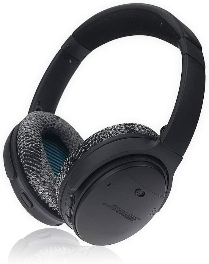 Krone Kalpasmos Premium Bose QC35 Headphones Ear Pads, Fits QuietComfort 35 ii / QC25 / QC2 / QC15 / Ae2 / Ae2i / Ae2w / SoundTrue & SoundLink(Over-Ear), Memory Foam Cushion – Black + Grey Fabric