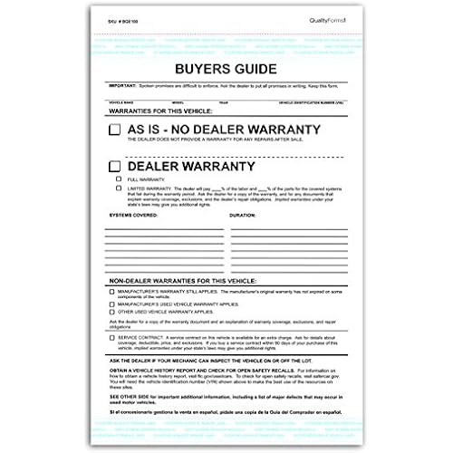 NextDayLabels 2-Part Dealer Buyers Guide English As-is/Warranty Pack of 50