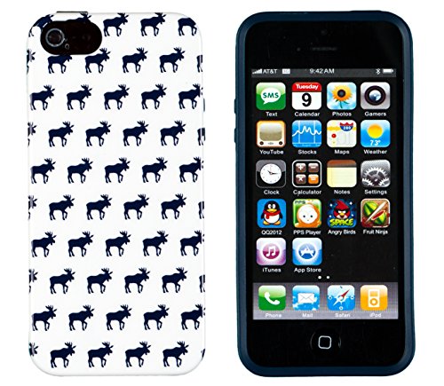 iPhone 5 / 5S Case, DandyCase Perfect Pattern *No Chip/No Peel* Flexible Slim Case Cover for Apple iPhone 5 / 5S [Navy Blue Moose]