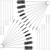 32 Pieces Extra Long Straw Cleaning Brush Nylon Cleaning Bottle Brush Cleaning Brushes Tube Washing Cleaner Bristle Kit Tool Reusable Bottle Straw Brush in Different Size (White-Black)