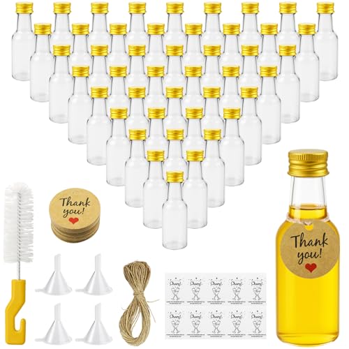 Nadisean 46 Stück 25ml Kleine Flaschen zum Befüllen, Mini Flaschen zum Befüllen Kunststoff, Kleine Likörflaschen mit Deckel Trichter Etikett, Wiederverwendbare Schnapsflaschen für Hochzeiten Party