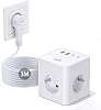 Socket Cube with USB 8-in-1 Socket Strip Flat Connector with Switchable 4-Way Power Strip with 4 USB Multiple Socket Power Cube with Pull Ring 3 m Cable for Home/Office/Travel White