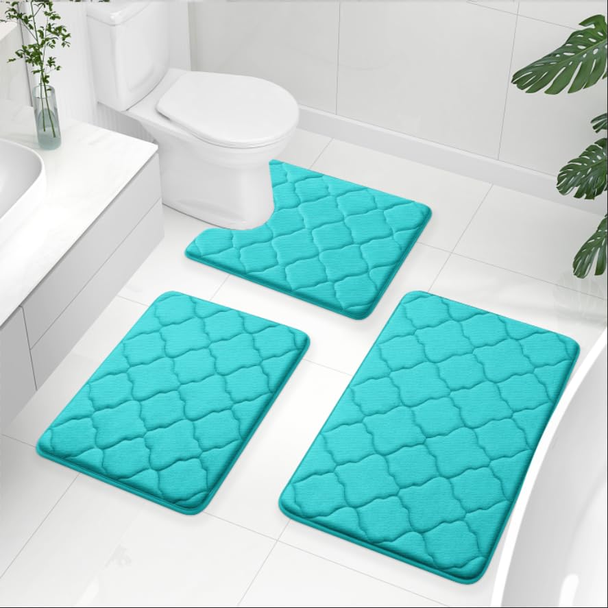 OLANLY Memory Foam Bath Mat Set of 3 Piece, Bathroom Rugs and Toilet Rug U-Shaped, Ultra Soft and Absorbent, Comfortable, Non-Slip, Machine Washable,