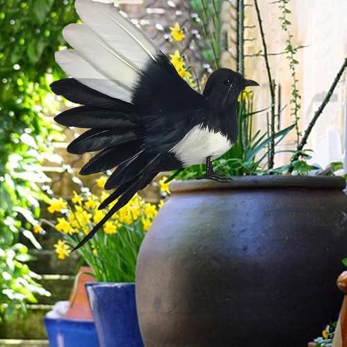 Pie artificielle décorative oiseau modèle ailes déployées 18 cm - 8
