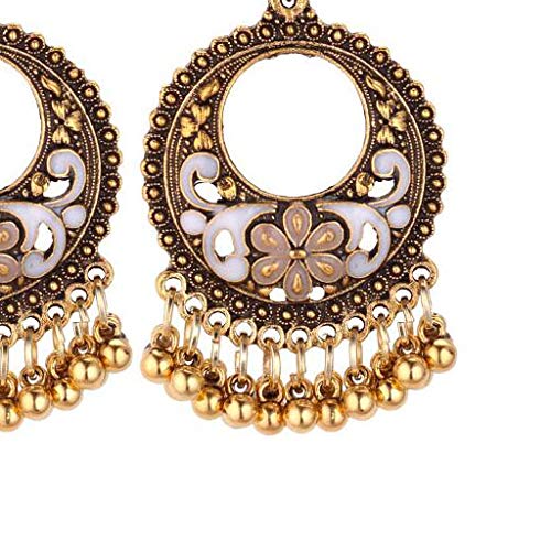Round Floral Bell Dangle Gilded Beads Tassel Clip On Earrings For Non Pierced Indian Jhumka Earrings For Women Boho #TOP1