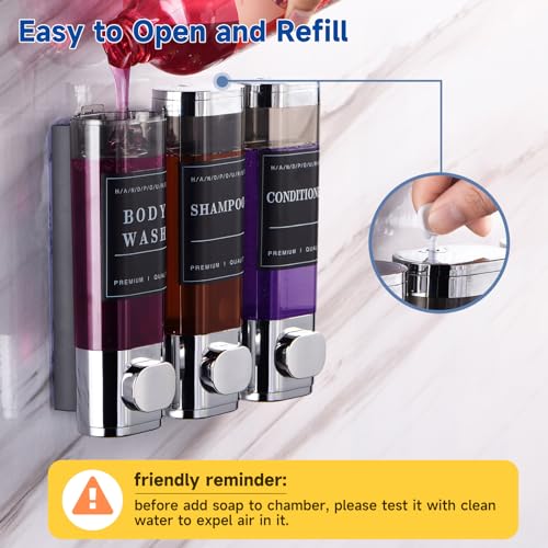 Image of Shower Soap Dispenser Wall Mounted No Drill Shampoo Dispenser for Shower Wall Shampoo and Conditioner Dispenser Bathroom Hotel 3 * 300ml Chrome Self