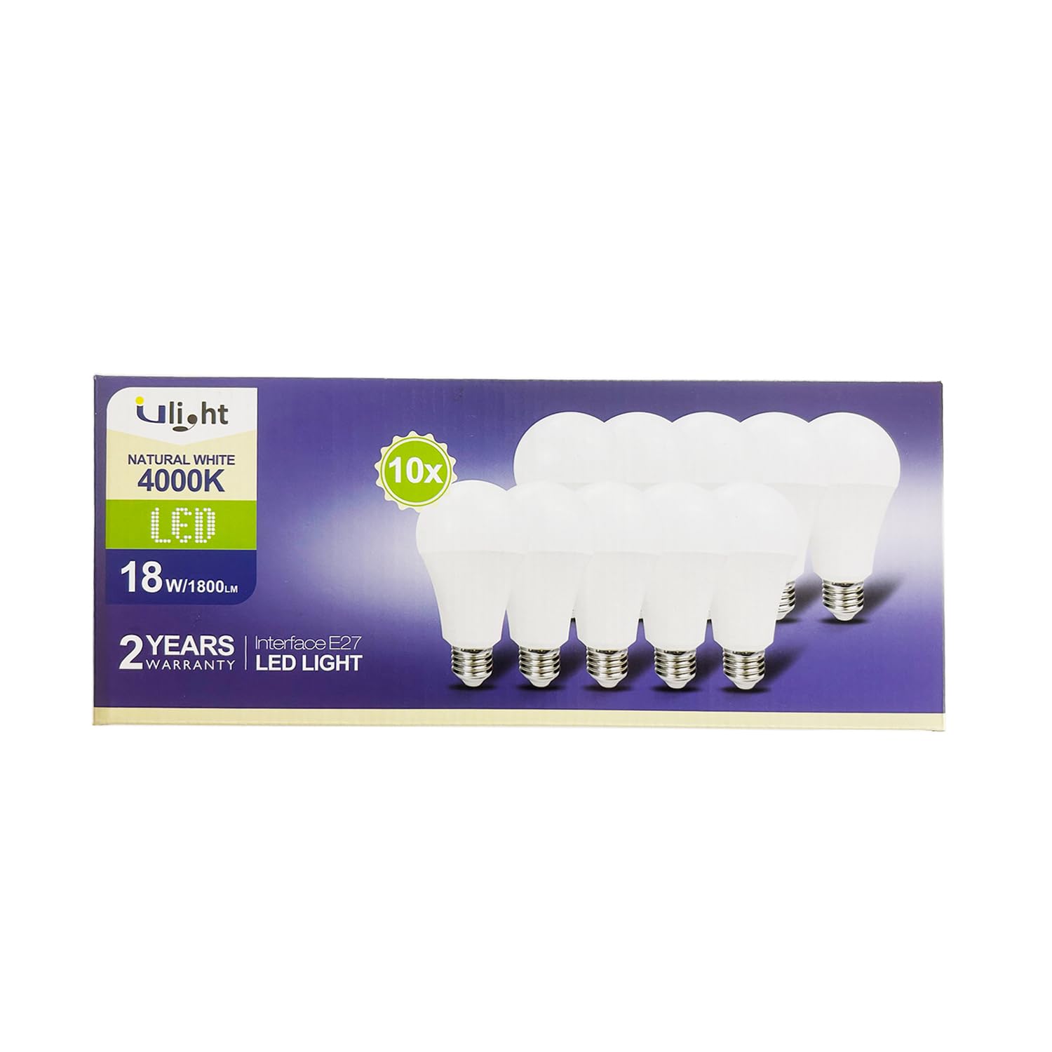 ULIGHT Lampadina LED A70 a Goccia da 18W, Equivalente Incandescente da 150W, Luce Naturale 4000K, 1800lm, Fascio Luce 170°, 220-240V Attacco E27, Confezione da 10