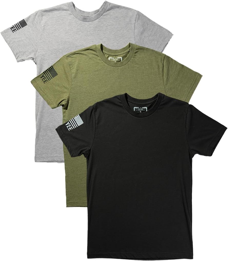 Yee Yee Apparel Essential T-Shirts for Men 3pk – Men’s T-Shirt Bundle with Crew Neck Plain Tees in Black, Grey, and Green