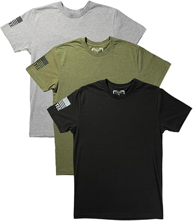 Yee Yee Apparel Essential T-Shirts for Men 3pk Mens T-Shirt Bundle with Crew Neck Plain Tees in Black, Grey, and Green