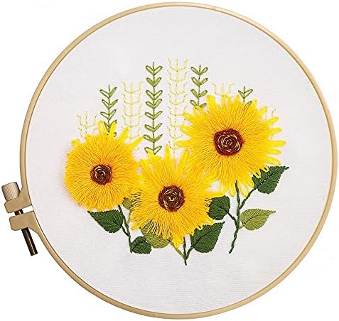 mopulo Embroidery Kit for Adults Beginners Starter Cross Stich Kit with Sunflower Pattern Stamped Embroidery Cloth Hoops Threads Needles Easy Handmade Needlepoint Kits,Sunflower