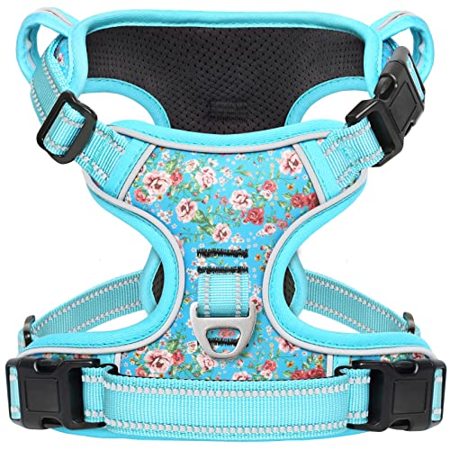 Timos No Pull Dog Harness,NO Need Go Over Dogs Head 3 Snap Buckles Reflective Oxford No Choke Puppy Harness with Front & Back 2 Metal Leash Clips Soft Padded Vest Harnesses for Small Medium Large Dogs