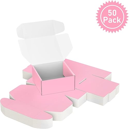 Miniatura 3 de Paquete de 50 cajas de envío pequeñas de cartón, cajas de cartón corrugado, cajas de regalo para pequeñas empresas (4 x 4 x 2 pulgadas, color rosa