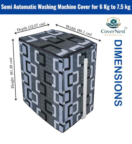 Image of Covernest Semi Automatic Washing Machine Cover, Dustproof, Compatible with 6 Kg - 7.5 Kg Washing Machines (WMC-BLACK SQUARE SEMI)