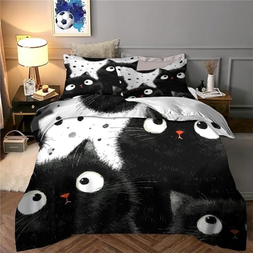 Parure de lit chats noirs 3D microfibre hypoallergénique douce et résistante ado