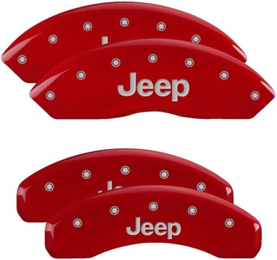 MGP Brake Caliper Covers Compatible with 2020+ Jeep Gladiator (Requires 17" + Wheels - Not Compatible with e-Torque PKG) Red Powder-Coated Finish, Jeep Engraving (Front and Rear)