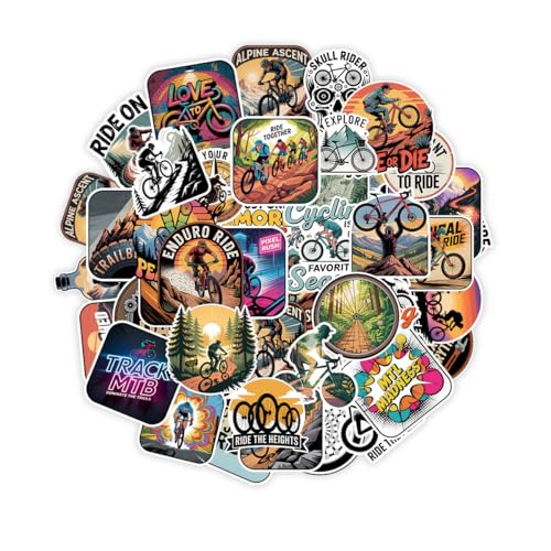 50 PCS Mountain Bike Stickers Pack – Trail Riding Quotes, Retro Cycling Stickers for Bikers, Nature Lovers, Waterproof Vinyl for Helmet, Car, Laptop, Water Bottle, Gear (50 Pcs FBA, 2 Inch)