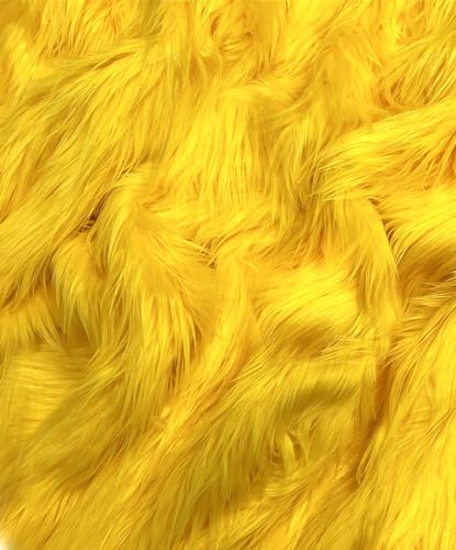 EOVEA Shaggy Faux Fur Fabric by The Yard – 60" Wide | Soft Furry Plush Fabric | Long Pile | Fluffy Craft Fake Fur for DIY, Cosplay, Costumes, Sewing, Apparel,Decorations(4 Yard, Yellow)