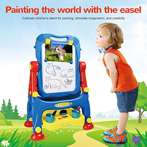 AMOSTING Drawing Board Toys for Boys & Girls Kids Art Easel for Toddlers with Magnetic Whiteboard & Chalkboard, Blue