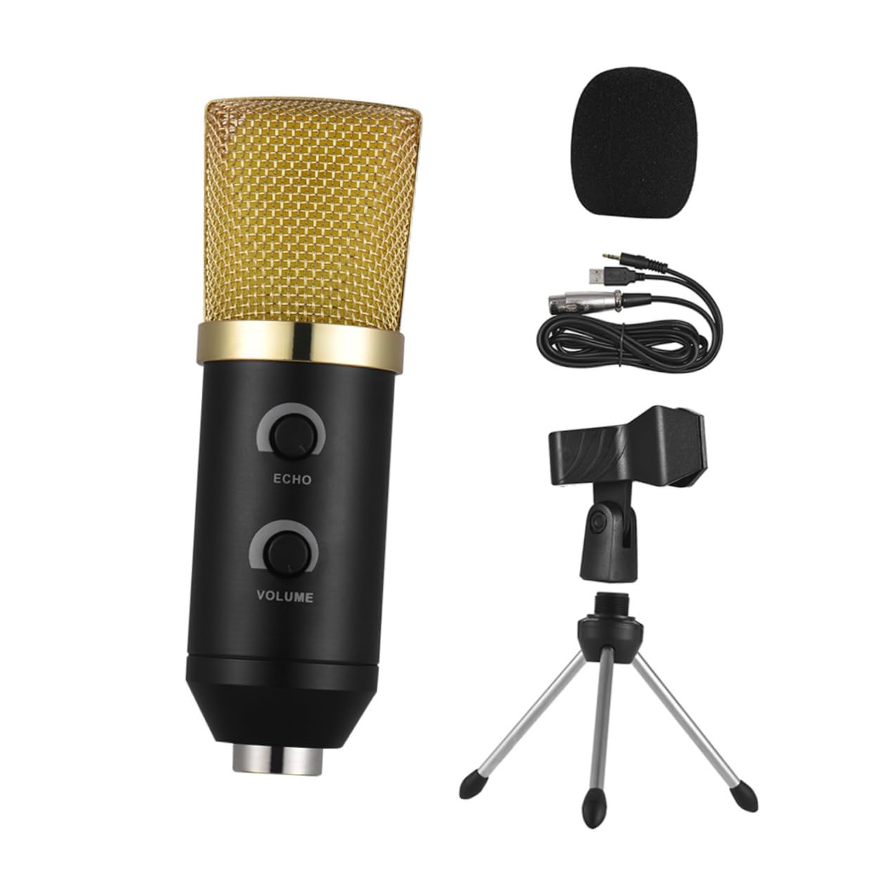 Toyvian Goldenes Kondensatormikrofon für Rundfunk und Recording mit Stativ