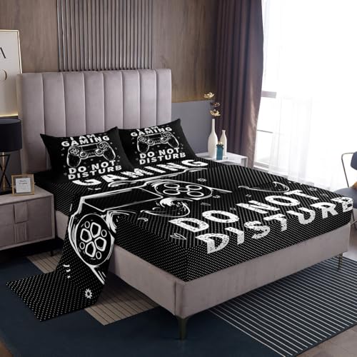 jejeloiu Gamer Bed Sheets Set Twin Size Kids Black White Gamepad Fitted Sheet with Deep Pocket for Boys Girls Teens Game Controller Bedding Set Breathable Gaming Bedroom Decor Bedclothes