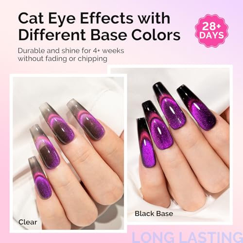 Image of MelodySusie 9D Chameleon Cat Eye Gel Nail Polish Set 6 PCS, 15ml 0.5 Fl Oz Red Rosy Pink Glitter Holographic Magnetic Nail Polish with Magnet, UV Nail Polish for Nail Art Manicure Salon DIY at Home
