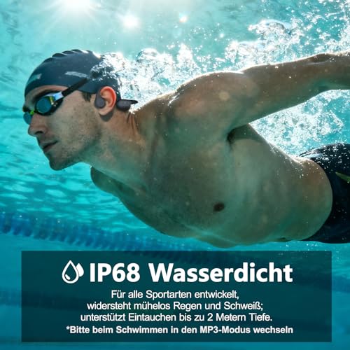 Kopfhörer Schwimmen – Knochenschall Kopfhörer Bluetooth 5.4, IPX8 Wasserdichte Sport Headphones mit MP3-Modus, Unterwasser Open Ear Headset mit 32 GB Speicher, Leicht & Sicher für Fitness (Grau)
