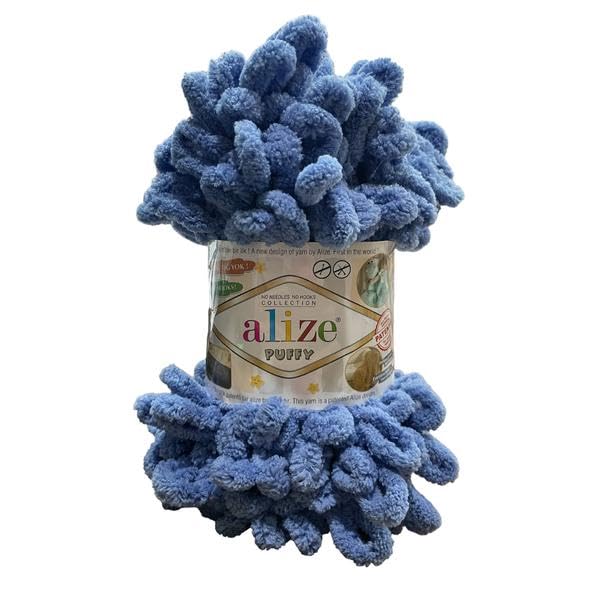 Alize Puffy Baby Big Loop Blanket Yarn 100% Micropolyester Soft Wool Each Ball 100g 9m - 374 Blue
