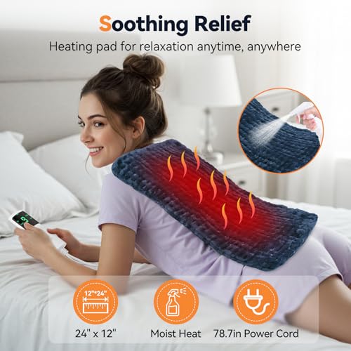 Image of Heating Pad for Back Pain, 17 inchx33 inch Electric Heat Pad with 9 Heat Levels & 4 Auto-Off Timers, Portable Heating Pad for Period Cramps, Shoulder, Neck, Machine Washable, Gifts for Women Men, Blue