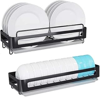 JvFbjLF Combinación de Estante for Platos de Rejilla de Drenaje de Acero Inoxidable 304, Estante de Cocina Perforado montado en la Pared, Negro/Plateado (Color : Black, Silver)(Nero)
