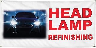 Vinyl Banner Multiple Sizes Head Lamp Refinishing Red Auto Car Repair Shop Automotive Outdoor Weatherproof Industrial Yard Signs 4 Grommets 16x40Inches