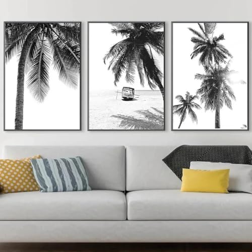 Impression Noir et Blanc Palmier Lot de 3 Toiles pour Moderniser un Salon