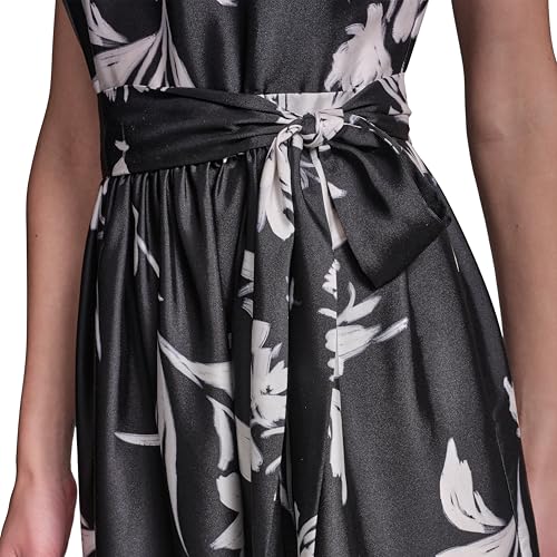 Image of Karl Lagerfeld Women's Sleeveless Mock Neck Printed Scarf Twill Boarder Print Midi Dress