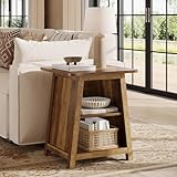 Tribesigns 3-Tier End Table with Storage Shelves, 21.65' Wood Finish Side End Table with Closed Back for Living Room, Bedside Table for Bedroom, Easy to Assemble (1)